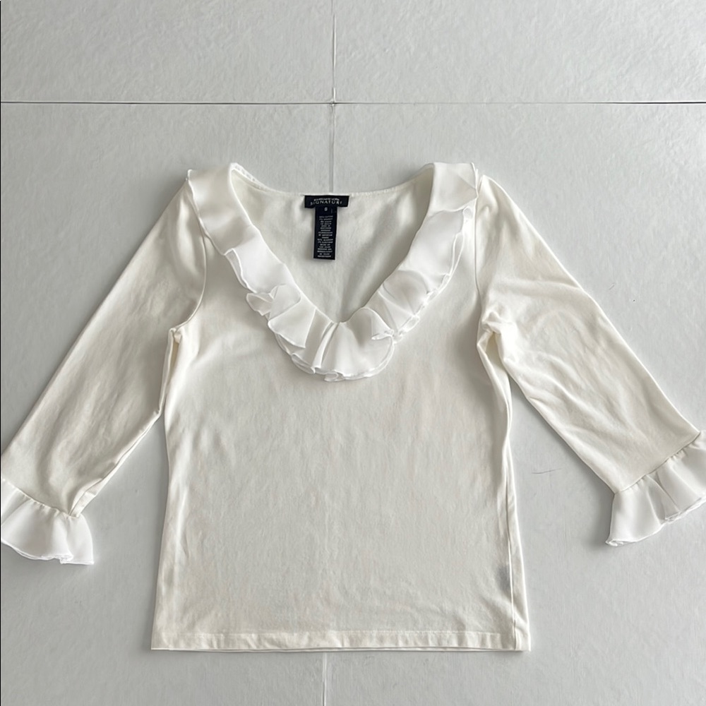 Jones New York Signature White Ruffled Women's Top